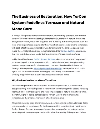 The Business of Restoration_ How TerCon System Redefines Terrazzo and Natural Stone Care