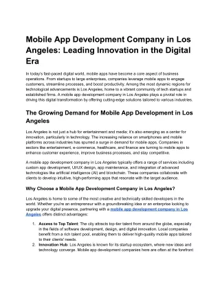 Mobile App Development Company in Los Angeles: Leading Innovation in the Digital
