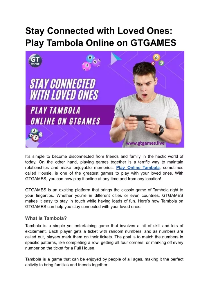 stay connected with loved ones play tambola