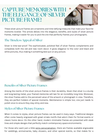 Capture Memories with the Elegance of Silver Picture Frame!