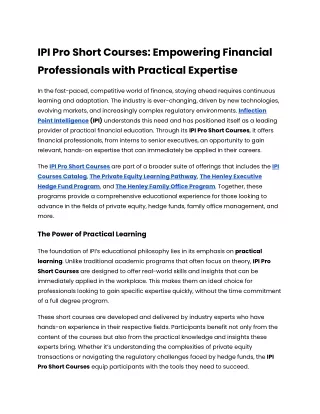 IPI Pro Short Courses_ Empowering Financial Professionals with Practical Expertise