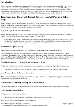 Change Your Home with Professional Driveway Asphalt Paving in Wheat Ridge