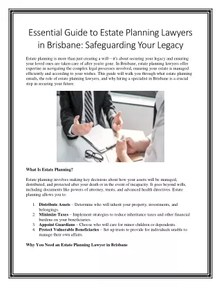 Essential Guide to Estate Planning Lawyers in Brisbane Safeguarding Your Legacy
