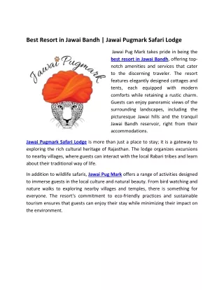 Best Resort in Jawai Bandh | Jawai Pugmark Safari Lodge