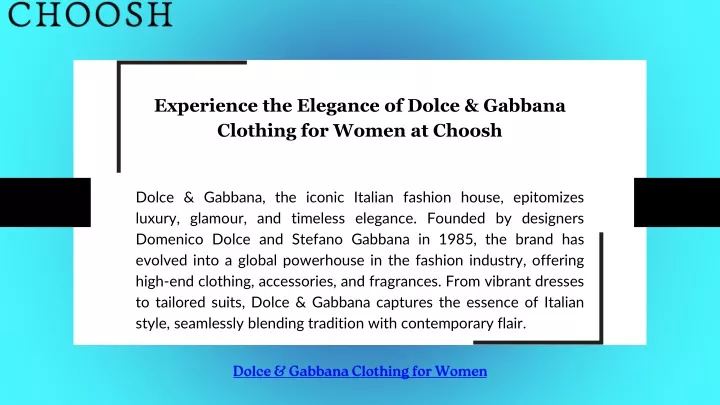 experience the elegance of dolce gabbana clothing