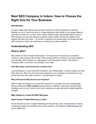 Best SEO Company in Indore: How to Choose the Right One for Your Business