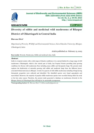 Diversity of edible and medicinal wild mushrooms of Bilaspur District