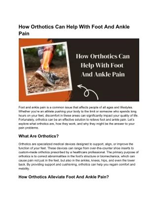 How Orthotics Can Help With Foot And Ankle Pain