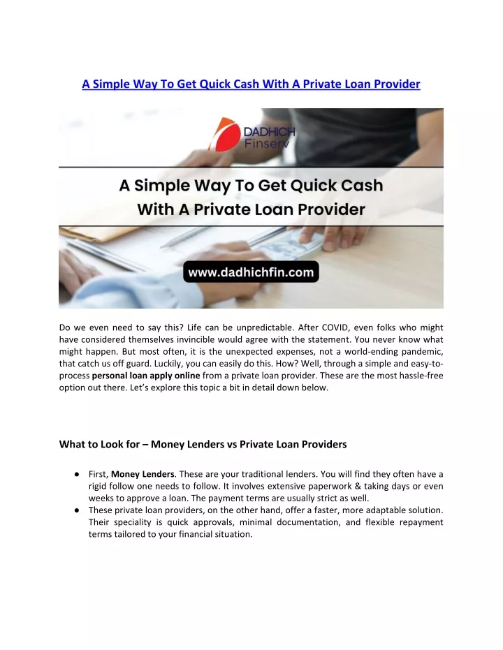 a simple way to get quick cash with a private