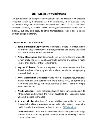 Top FMCSR Dot Violations