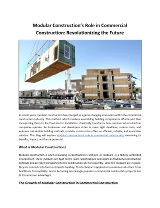 Modular Construction’s Role in Commercial Construction: Revolutionizing the Future