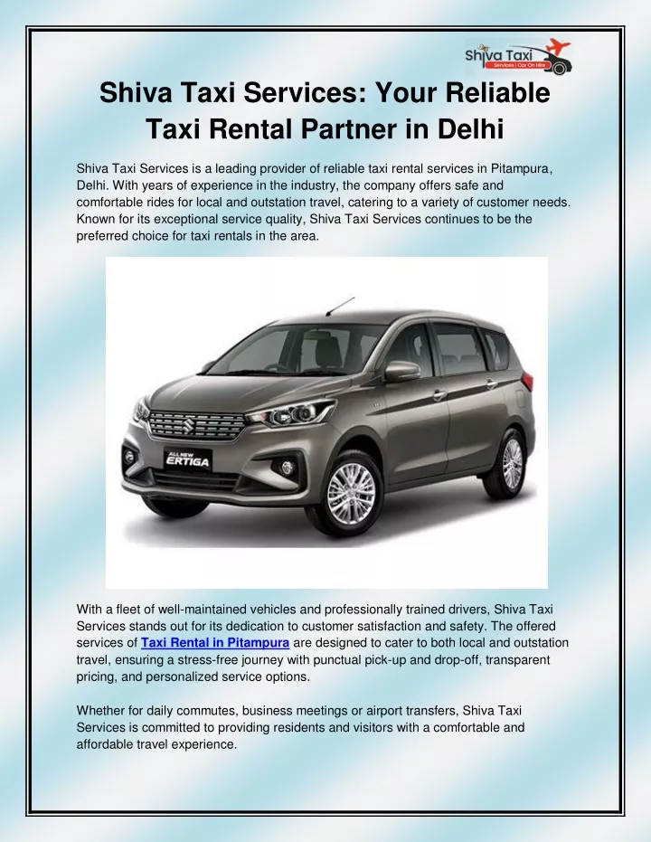 shiva taxi services your reliable taxi rental