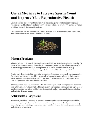 Unani Medicine to Increase Sperm Count and Improve Male Reproductive Health