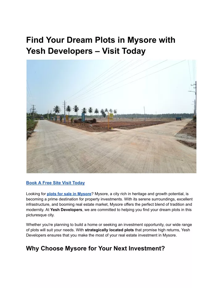 find your dream plots in mysore with yesh