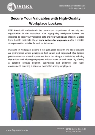 Secure Your Valuables with High-Quality Workplace Lockers