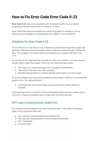 Microsoft Office 365/2021/2019 Error code 0-22 Returns following error messages: