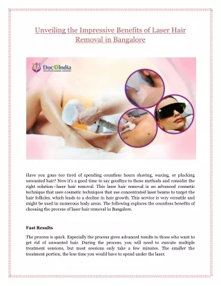 Unveiling the Impressive Benefits of Laser Hair Removal in Bangalore