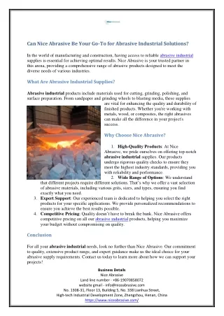 Can Nice Abrasive Be Your Go-To for Abrasive Industrial Solutions?