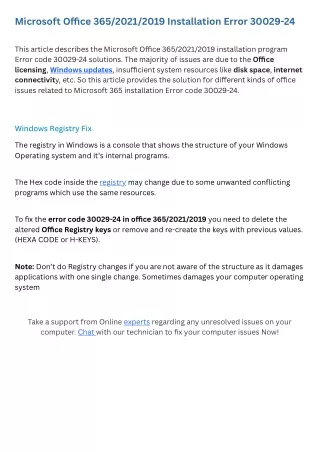 Microsoft Office 365/2021/2019 installation Error 30029-24
