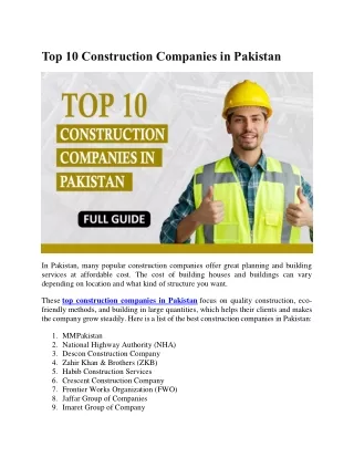 Top 10 Construction Companies in Pakistan