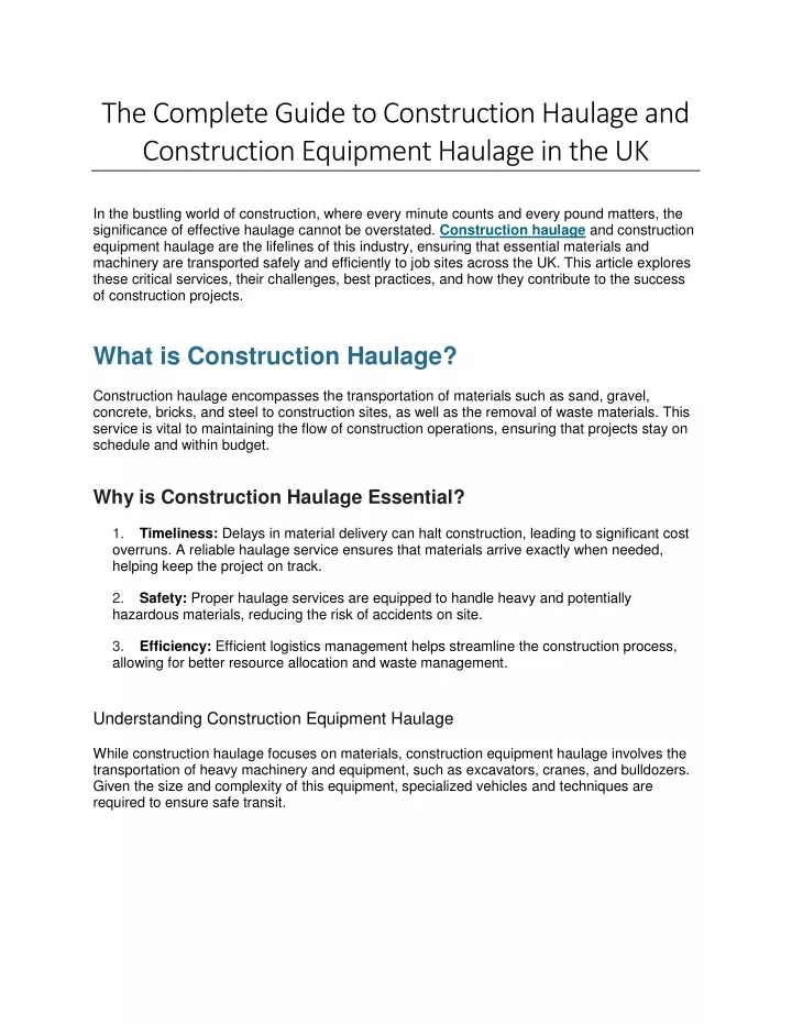 the complete guide to construction haulage