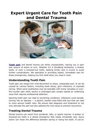 Expert Urgent Care for Tooth Pain and Dental Trauma