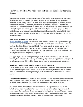 How Prone Position Gel Pads Reduce Pressure Injuries in Operating Rooms