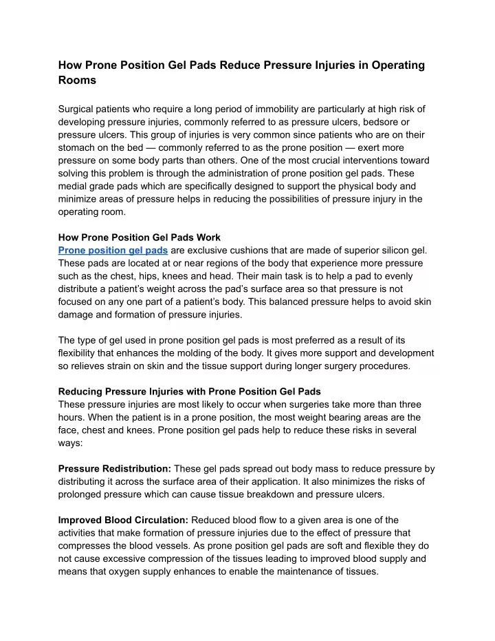 how prone position gel pads reduce pressure