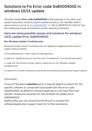 Solutions to Fix Error code 0x80004002 in windows 10/11 update