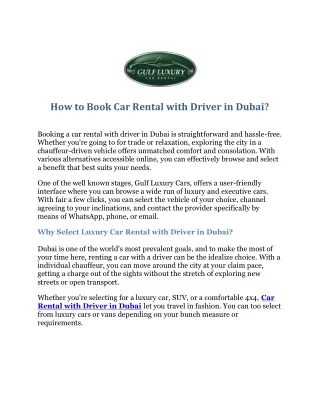 How to Book Car Rentals with Driver in Dubai