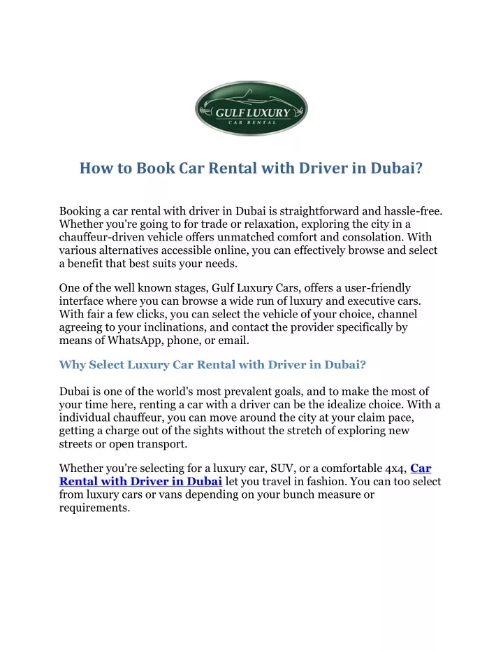 how to book car rental with driver in dubai