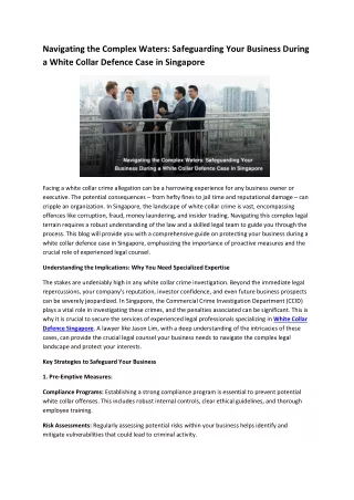 Navigating the Complex Waters Safeguarding Your Business During a White Collar Defence Case in Singapore