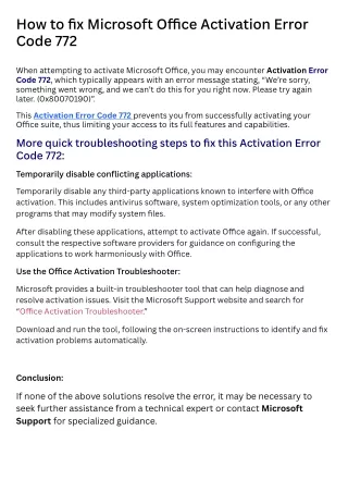 How to fix Microsoft Office Activation Error Code 772