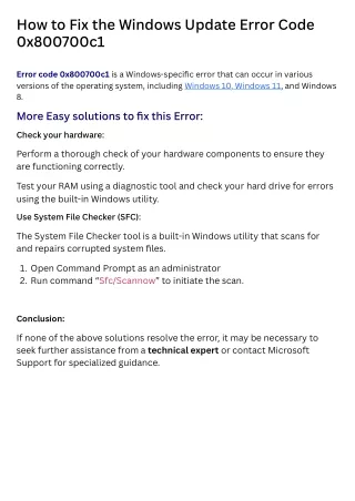 How to Fix the Windows Update Error Code 0x800700c1