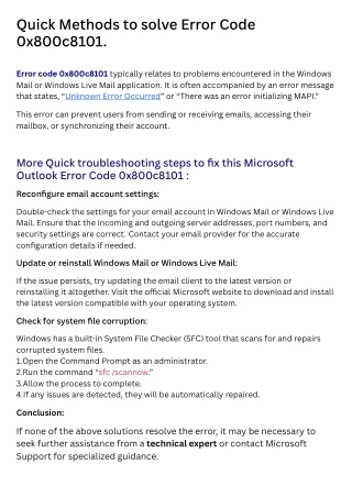 Quick Methods to solve Error Code 0x800c8101.