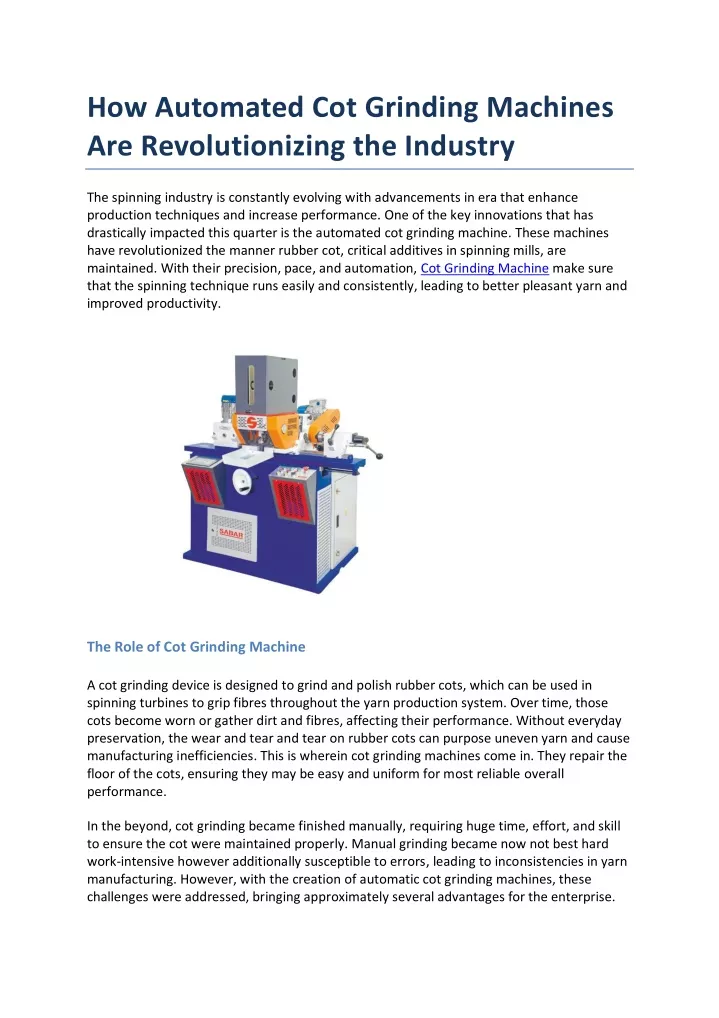 how automated cot grinding machines