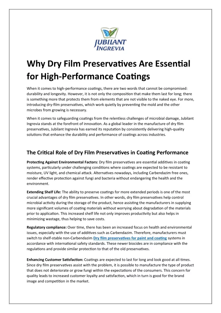 why dry film preservatives are essential for high