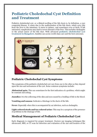 Pediatric Choledochal Cyst Definition and Treatment