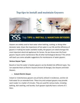 Top tips to install and maintain Geysers