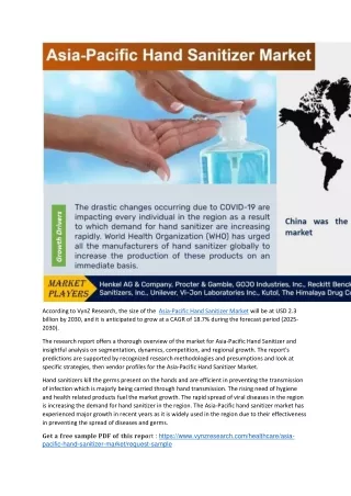 Asia-Pacific Hand Sanitizer Market Foreseen To Grow Exponentially Over 2030