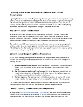 Lightning Transformers in Hyderabad_ Voltek Transformers