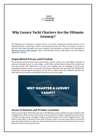 Why Luxury Yacht Charters Are the Ultimate Getaway?