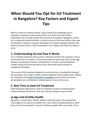When Should You Opt for IUI Treatment in Bangalore Key Factors and Expert Tips
