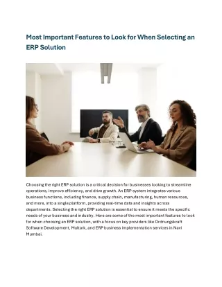 Most Important Features to Look for When Selecting an ERP Solution