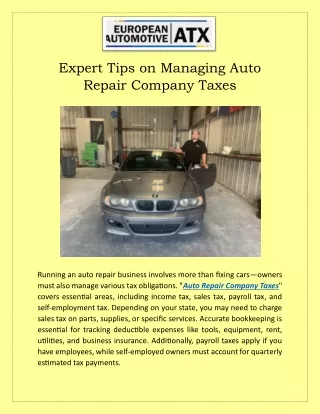 Expert Tips on Managing Auto Repair Company Taxes