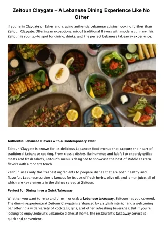 Zeitoun Claygate – A Lebanese Dining Experience Like No Other