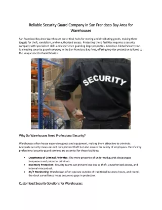 Reliable Security Guard Company in San Francisco Bay Area for Warehouses