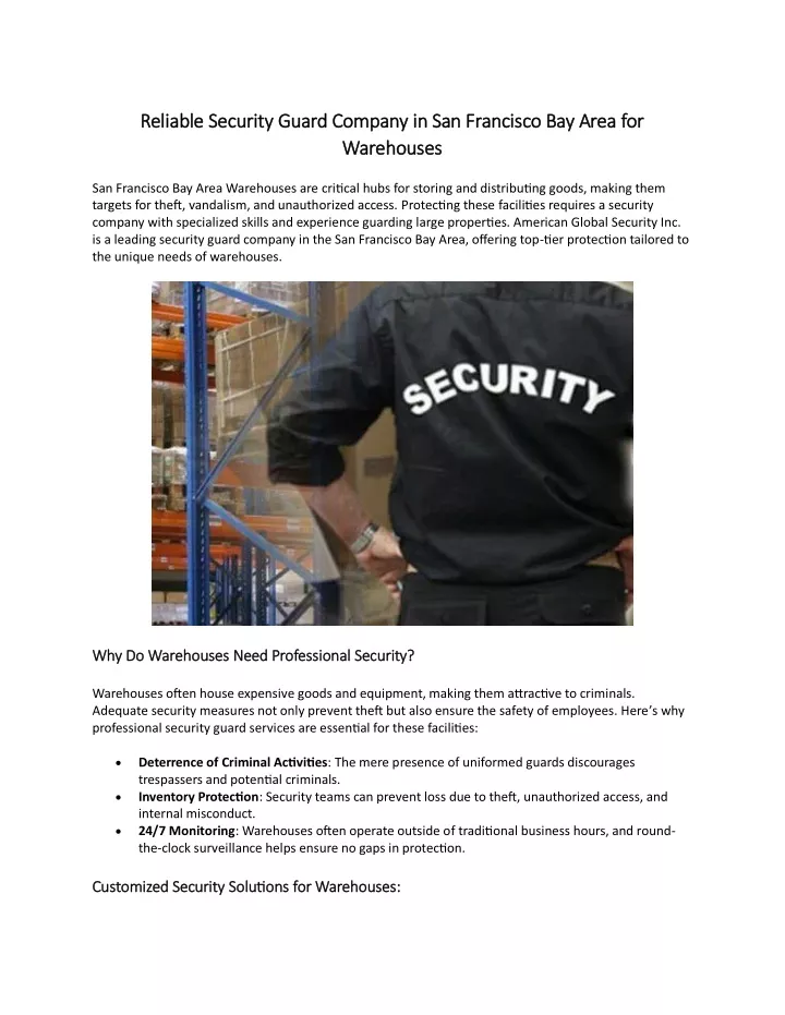 reliable security guard company in san francisco