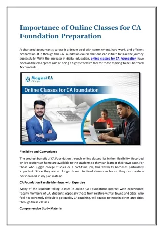 Importance of Online Classes for CA Foundation Preparation