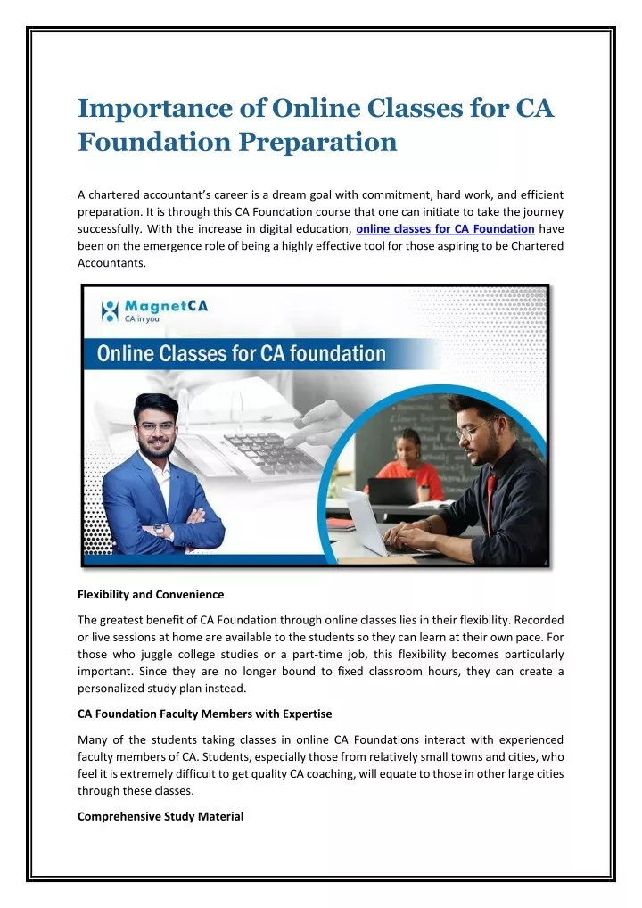 importance of online classes for ca foundation